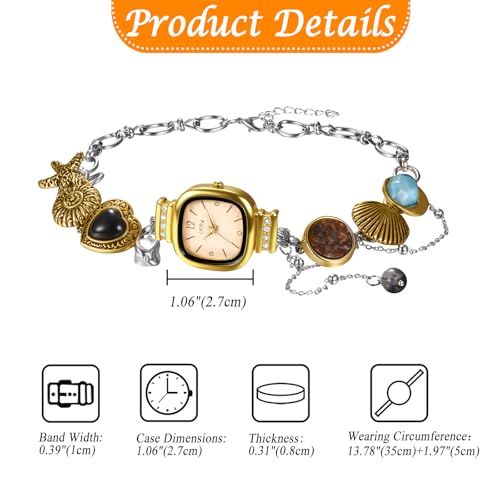 Avaner Women's Choker Watches Necklace: Vintage Retro Handmade Gold Silver Square Boho Style Stainless Steel Analog Quartz Pendant Necklace Watch for Party Costumes