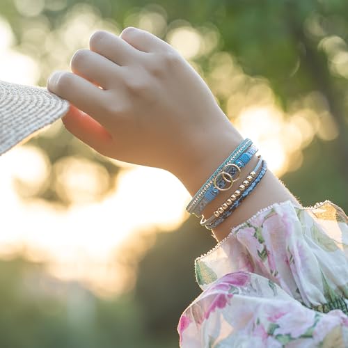 FANCY SHINY Boho Leather Wrap Bracelet Stackable Infinity Chunky Cuff Bracelets Western Hippie Outfits Jewelry Valentine Gifts for Women - color: Snakeskin Blue