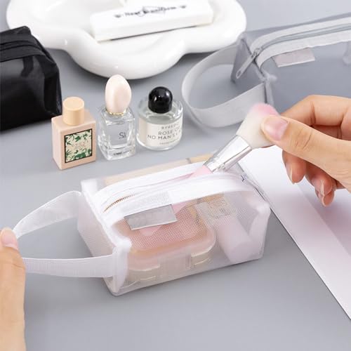 3pcs Portable Square Mesh Storage Bag,Zippered Cosmetic Bag,Small Square Mesh Coin Purse Travel Storage Carry Pouch (Black,White,Grey) - color: 3pcs