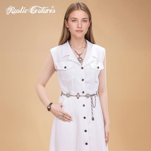 Montana West Rustic Couture's Large Western Concho Metal Belts for Women Cowgirl - color: Alabaster Glow White