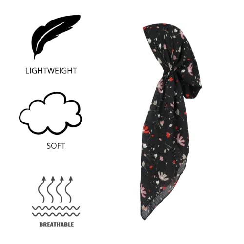Pretied Head Scarves for Women Featuring Lightweight Crimped Material and Attractive - color: Floral Black/Burgundy