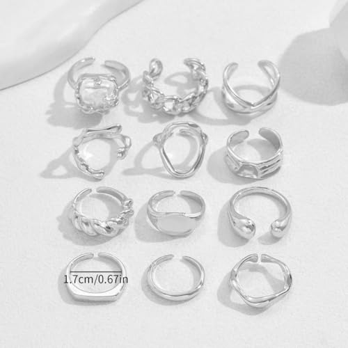 Chunky Gold Rings for Women Non Tarnish Silver Chunky Rings Set Adjustable Thick Statement Ring Gold Stackable Ring for Women Trendy Fashion Silver Jewelry - style: Style2