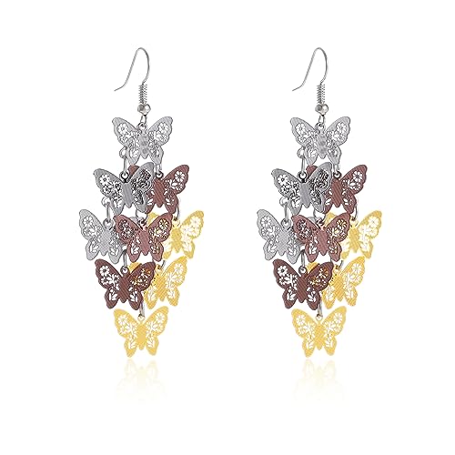 Nine Piece Butterfly Earrings Mix Color Bohemia Style Long Drop Dangle Hook Earrings Lightweight Fashion Style Butterfly Earrings Holiday Gifts Jewelry for Women - color: Gold+Silver