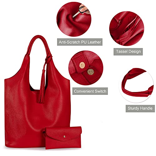 Montana West Slouchy Hobo Bags for Women Soft Designer Shoulder Purses Ladies Top Handle Handbag - color: Pepper Red079