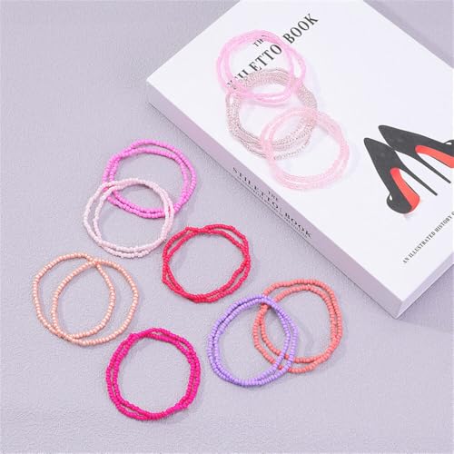 Fuqimanman2020 18Pcs Boho Stackable Beaded Bracelets for Women Colorful Handmade Multilayered Rice Beads Anklets Set Summer Beach Bohemian Jewelry Gift - color: Style 2 Pink