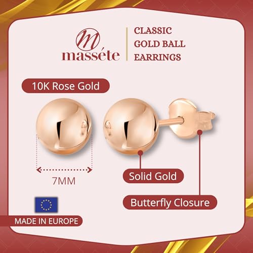 MASSETE Gold Ball Stud Earrings for Women and Girls | 10k, 14k | White Yellow or Rose Gold | 5mm -12mm | Nickel Free - color: 10K Rose Gold