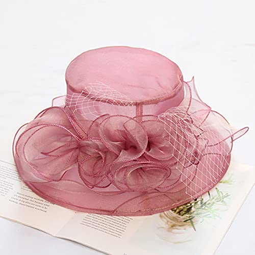 Women's Kentucky Derby Church Dress Hat Wide Brim Leaf Flower Bridal Shower Hat - color: A3-pinkpurple