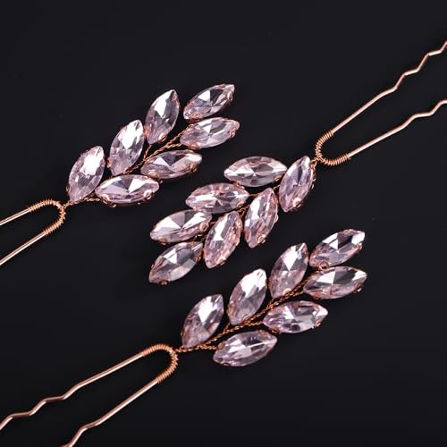 3pcs Rhinestones Beads Pink Hair Pins for Women Wedding Bridal Vintage Hair Styling Jewelry (Pink) - color: Pink