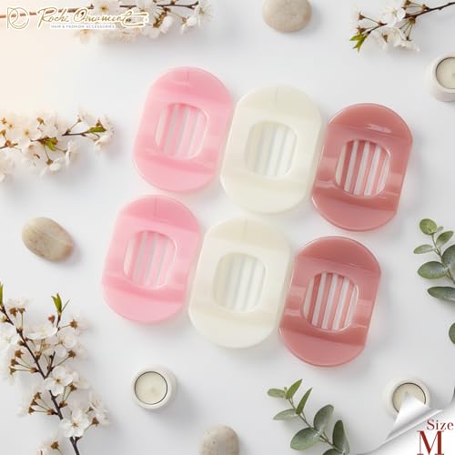 RC ROCHE 6 Pcs Flat Claw Hair Clips for Women Thick Hair French Round Duckbill Square Secure Strong Hold Grip Clamps Barrettes Curved No Slip No Crease Plastic Styling Cute, Medium Cherry Blossom - color: (Medium) Cherry Blossom