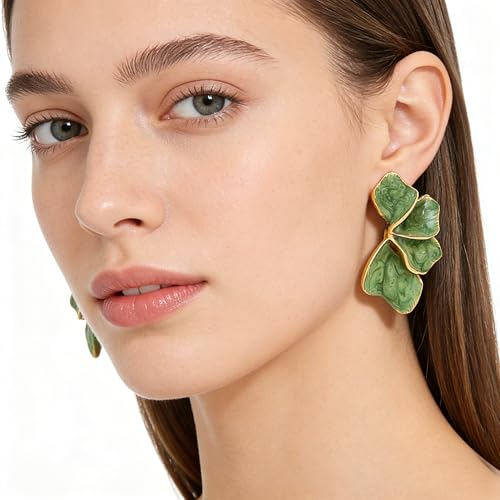 Chunky Earrings Big Statement Earrings for Women Trendy Large Floral Ginkgo Leaf Flower Earring Irregular Long Drop Dangle Earrings Chunky Jewelry - style: 1 - Green