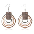 Wooden Geometry Circle Earrings for Women Bohemian Vintage Lightweight Wood Dangle Earrings Handmade Multilayer Earrings