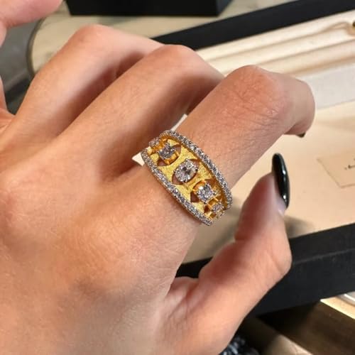18K Gold Italian Vintage Brushed Diamond-Cut Ring – Luxury Hand-Engraved Statement Jewelry for Women Size 8 - size: Size 8