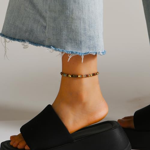 Natural Stone Beaded Anklets Bracelets for Women Handmade Beaded Anklet Bracelet Waterproof Boho Beads Ankle Bracelet Adjustable Summer Jewelry - color: mix color 2