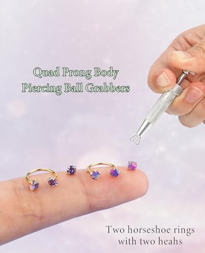 Opal Nose Ring Studs Horseshoe Nose Rings Hoops Stud 316L Stainless Steel Nose Rings Round CZ Square Screw L Shaped Nose Stud Hypoallergenic Nostril Piercing Jewelry for Women Men - color: Gold/3.0mm Purple gem/20gauge