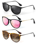 KALIYADI Sunglasses Womens Polarized Womens-Sunglasses: Trendy Sun Glasses with UV400 Retro Style for Party Beach Shopping - color: C7 Black/Pink + Black/Grey + Leopard/Gradient Brown