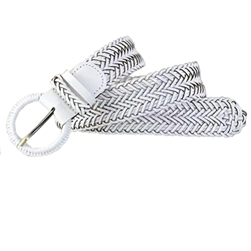 Women Wide Braided Leather Belt 1.6 inch Ladies Soft Woven Waistband with Buckle - color: White