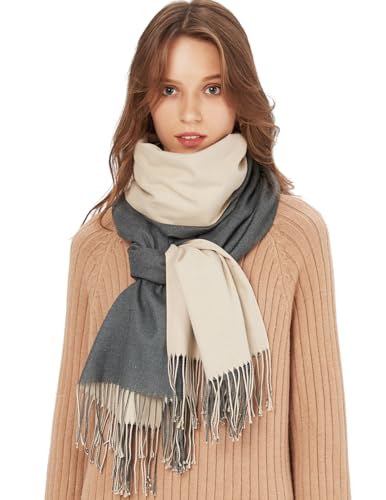 maamgic Women's Winter Scarf Soft Warm Scarf for Women Cozy Shawl Wraps for Women Lightweight Pashmina Style Wrap - color: Dark Grey and Cream
