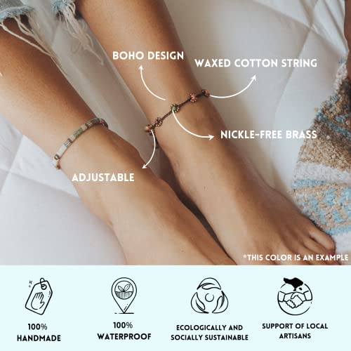 Made by Nami Boho Surfer Anklet Waterproof & Adjustable Beaded Anklets for Women Beachy Ankle Bracelet Made from Waxed Cotton Rope and Beads for Summer and Hippie Style - color: Turquoise Beads