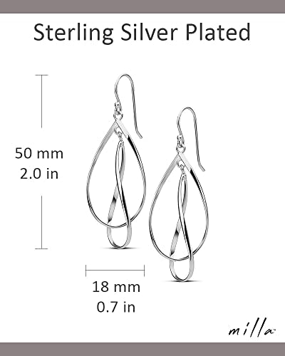 MILLA Teardrop Earrings - Designer Silver Statement Earrings or Gold Dangle Earrings for Women Trendy Upscale Dangly Earrings - color: Double Teardrop / Sterling Silver Plated