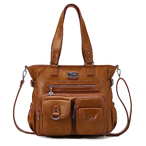 KL928 Large Purses for Women Shoulder Bag Tote Handbags Stylish Vegan Leather Hobo Bags Ladies, A-Black-4 | Large - color: 01-yellowish Brown