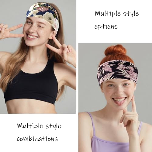 6 Pack Boho Style Women's Headbands, Non slip Fashion Wide Elastic hairband, Daily Sports Yoga Workout Women's Hair Bands,Floral Print-Flowers - color: Type 6