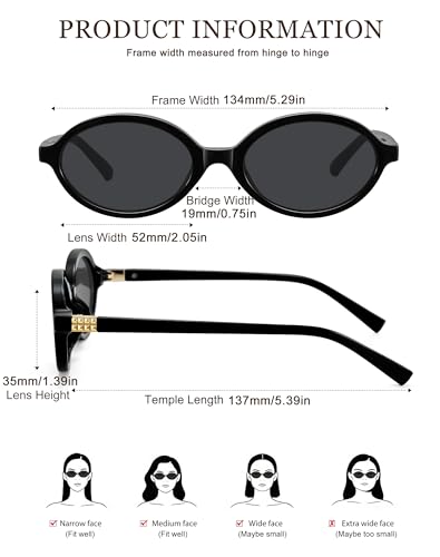 WOWSUN Retro Oval Sunglasses Womens Trendy Sun Glasses Sunnies UV400 Protection - color: Oval-bright Black Frame Grey Lens a