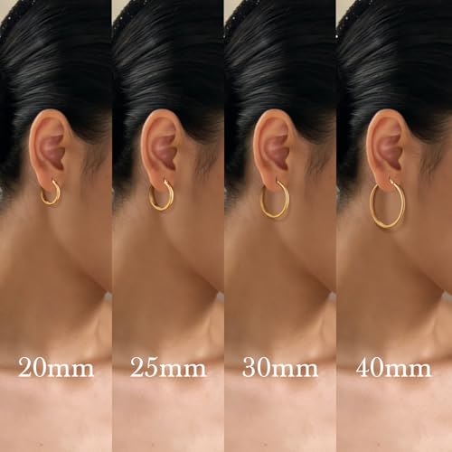 Gold Hoop Earrings 14K Gold Earrings for Women Gold Hoop Earrings for Womens Hoops Pure Minimal Style for Light and Delicate Hoops Earring for Womens 20/25/30/40mm - size: 40mm