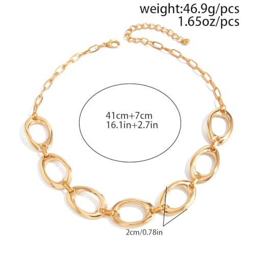 Chunky Gold Statement Necklace for Women, Big Geometric Circle Link Chain Collar Bold Fashion Chunky Trendy Metal Statement Jewelry Gift - color: Ellipse