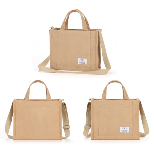 WantGor Tote Bag for Women, Corduroy Crossbody Bags Shoulder Handbag Small Satchel Hobo Bag Purse - color: Khaki