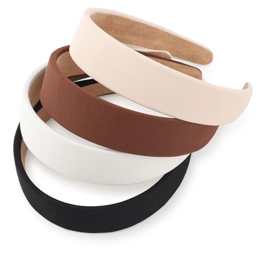 DRESHOW 4 Pcs Wide Headbands for Women Girls Turban Vintage Boho Head Bands Fashion Non Slip Head Wraps Hoop Hair Accessories - color: 4 Pcs Wide Style: Black, Coffee, Beige, White
