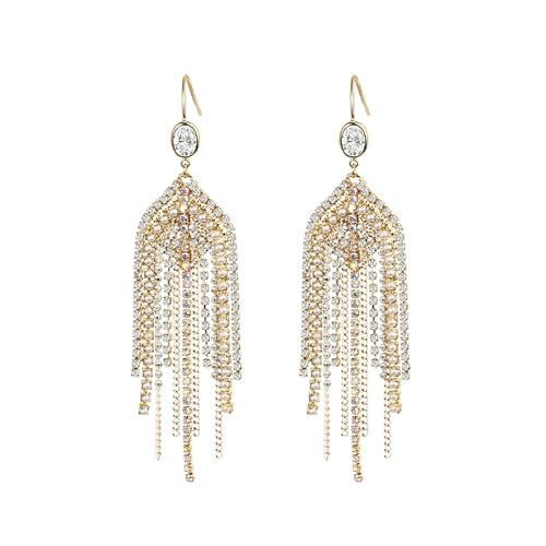 Gold Chandelier Earrings for Women Pearl Rhinestone Fringe Long Tassel Earrings for Women Sparkly Rhinestone Jewelry for Wedding Party Accessories