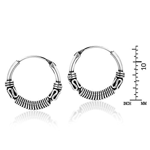 AeraVida Unique Bali Chic Tribal Coil and Ball Sterling Silver Hoop Earrings | Artistic Boho-Inspired Lightweight Jewelry for Women - style: Style5