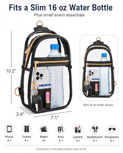 PACKISM Clear Sling Bag Stadium Approved - Clear Bag for Stadium Events & Holographic Bag for Music Festivals Jacquard Strap - color: 01_black