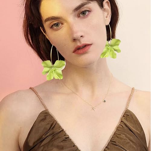 Exaggerated Bohemian Resin Rose Flower Petal Dangle Drop Earrings Long Acrylic Tiered Floral Tassel Earring for Women - color: Pearl Green