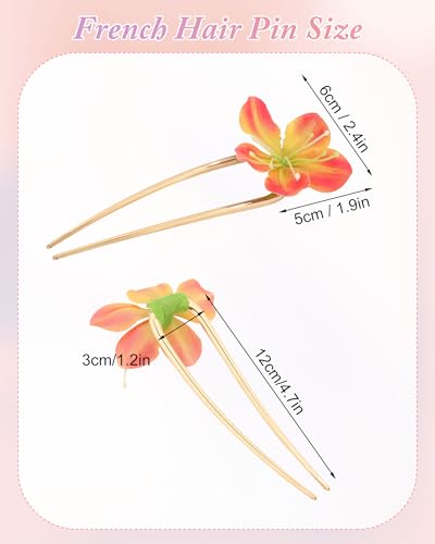 WELROG 3 Pack Hawaiian Orchid Flower Hair Pins,Metal Hair Sticks for Beach Vacation,Non-Slip Fork for Thick Hair Updo - color: White+Pink+Orange