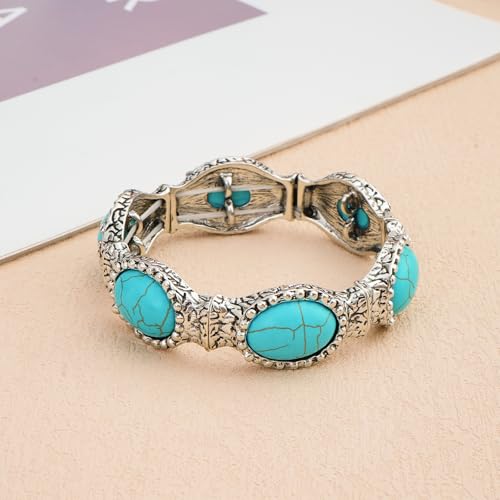 Turquoise Beaded Stretch Bracelets Bohemian Stackable Bracelets Y2K Summer Beach Bracelets Jewelry for Women - color: Silve-C