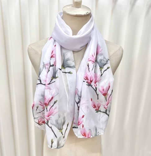 Xyueanlo Women's Chiffon Scarf Lightweight Scarves Fashion Elegant Floral Print Scarfs Shawls - color: Flower Grey White