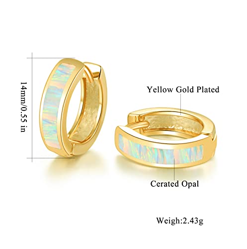CiNily Huggie Earrings Opal Hinged Hoop Earrings Gold Plated Hypoallergenic Small Hoop Earrings for Women Teen Girls Men Sensitive Ears - color: Rainbow White