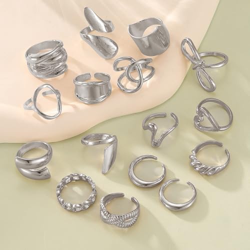 IFKM Gold Chunky Rings Set for Women 14k Gold Plated Thick Dome Stackable Open Rings Trendy Dainty Minimalist Jewelry Gifts - color: Silver, style: Geometric metal wind