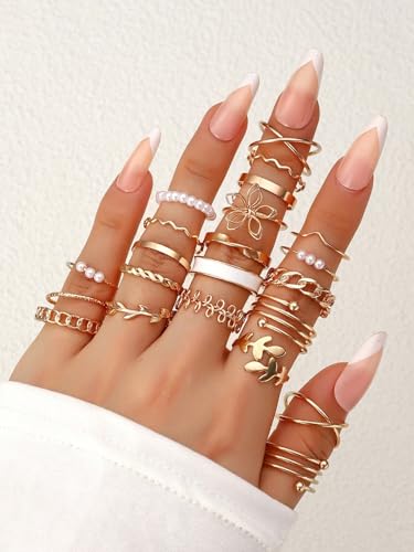 Gold Stackable Rings Set Moon Star Design Adjustable Rings for Everyday Wear Mid FingerPinky Ring Trendy Jewelry Gifts - color: K