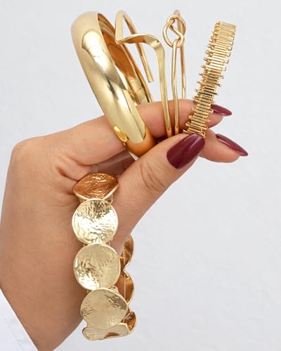 iF YOU Gold Bangle Bracelets for Women, Dainty Knot 14K Gold Plated Multi Layer Bangle Cuffs, Personalized Boho Chunky Bracelets for Women Jewelrys Set Gifts - color: gold-01