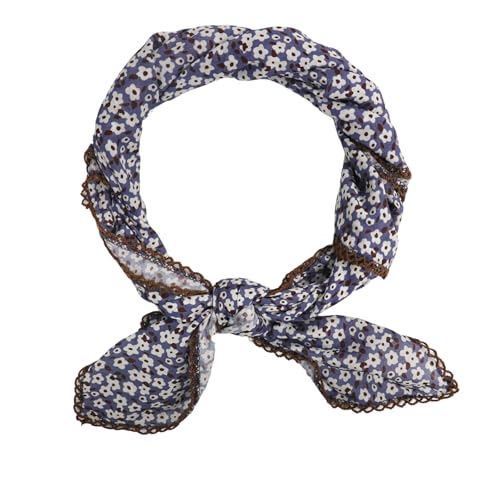Large Cotton Bandanas for Women, 27 x 27 inch Hair Neck Scarf, Headband Square Scarf - color: Little White Flowers in Blue