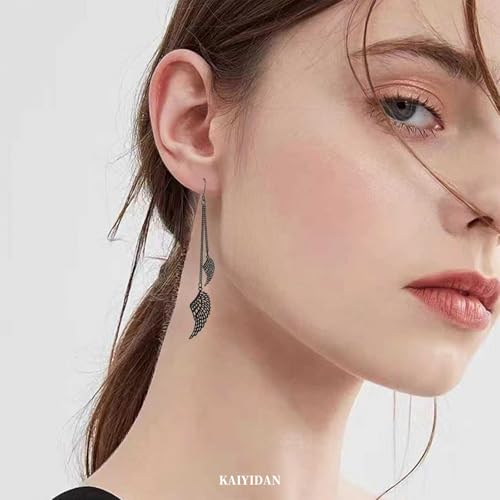 Silver Dangle Earrings For Women Trendy,Boho Cute Drop Western Earings,Vintage Gothic Ethnic Statement Beach Vacation Long Earrings with Leaf Teardrop Turquoise Crystal Tassels,Fashion Jewelry Birthday Gift. - color: A15) Angel Wings Chain dangle