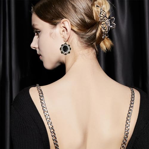 Handmade Bohemian Vintage Gold Sparkly Crystal Round Flower Leverback Earrings Cute Rhinestone Geometry Dangle Drop Earring for Women - color: Black