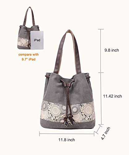 Women Printing Canvas Shoulder Bag Casual Handbags Purse Retro Tote - color: Brown