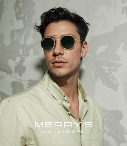 MERRY'S Retro Round Polarized Sunglasses - Unisex Double Bridge Sun Glasses - color: Tra Gray Frame/Gold Bridge/G15 Lens