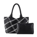 Woven Tote Bag Womens Purse Vegan Leather Shoulder Handbags Fashion Summer Beach Tote Bags Large Travel Totes - color: Black-s