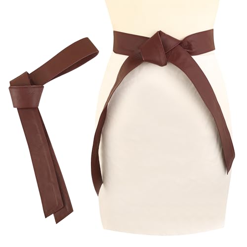 Woman's Obi Sash Tie Plus Size Waist Band Wide Solid Color Genuine Leather Belt - color: Maroon