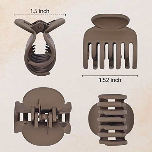 DEEKA Hair Clips Small Claw Clips for Thin Hair 6 Pack Double Row Teeth 1.6" Medium Matte Non-slip Short Hair Accessories for Women and Girls -Brown - color: Matte Neutral Colors, size: 6 Count (Pack of 1)