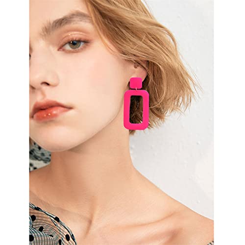 ANXIN STORE Boho Minimalist Multicolor Acrylic Geometric Square Hollow Pendant Neon Nightclub Earrings Vintage 80s 90s Party Accessories Womens - color: pink hollow earrings